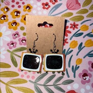 Vintage TV Earrings with Black Screen